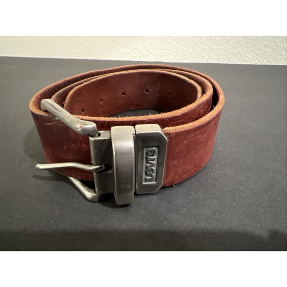 Levis Reversible Belt Brown Leather 1.5" Wide Nickle Buckle Size 36 - Picture 1 of 16